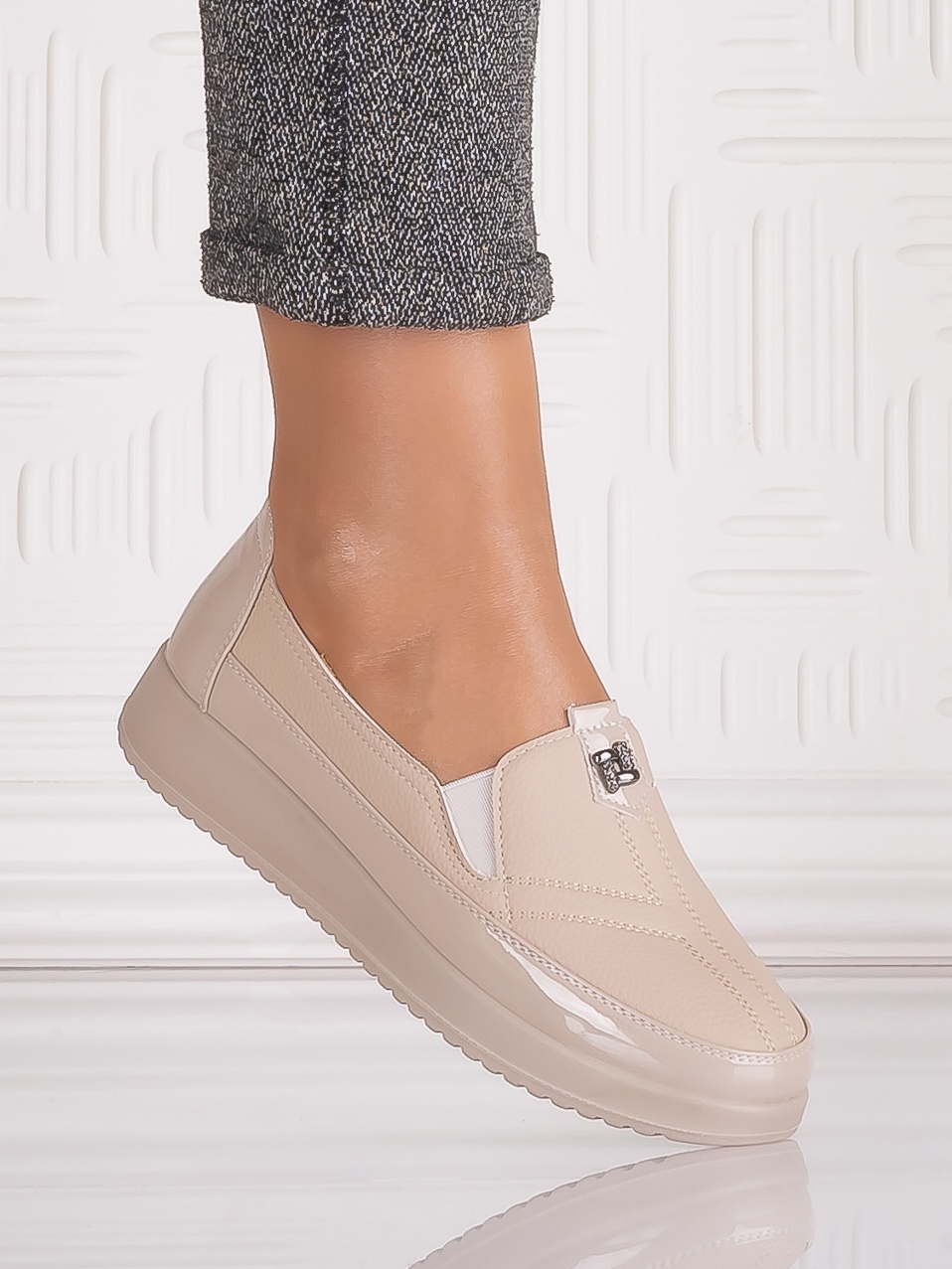 Pantofi casual Bej dama din Piele Ecologica Assia - imagine 2