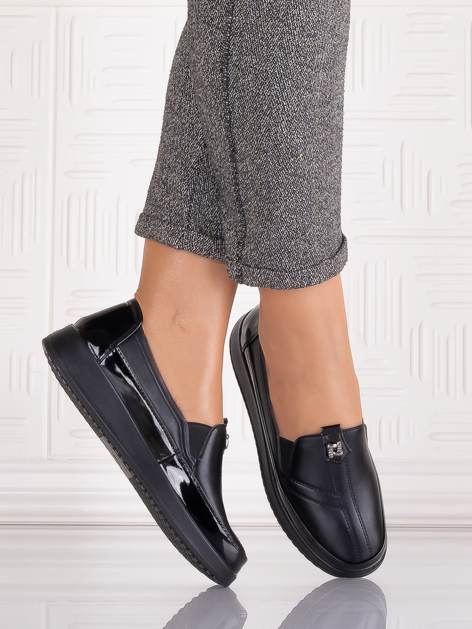 Pantofi casual Negrii dama din Piele Ecologica Assia - imagine 4