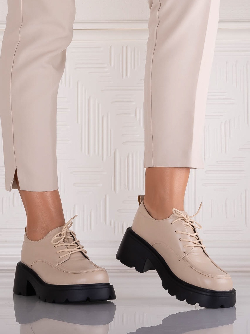 Pantofi dama casual Bej din Piele Ecologica Misayna - RORA - imagine 4