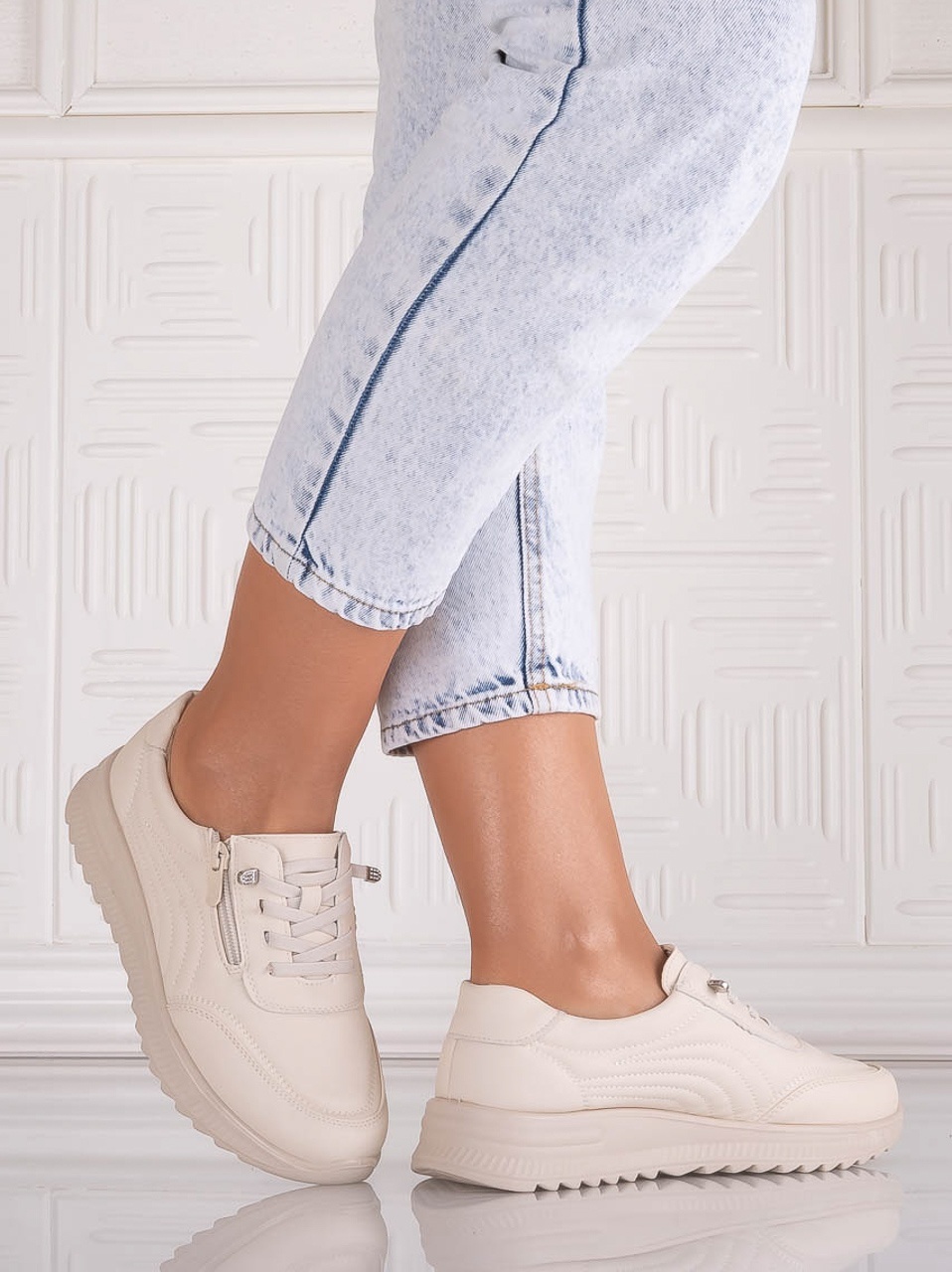 Pantofi dama Casual Bej din Piele Ecologica Savira - imagine 5