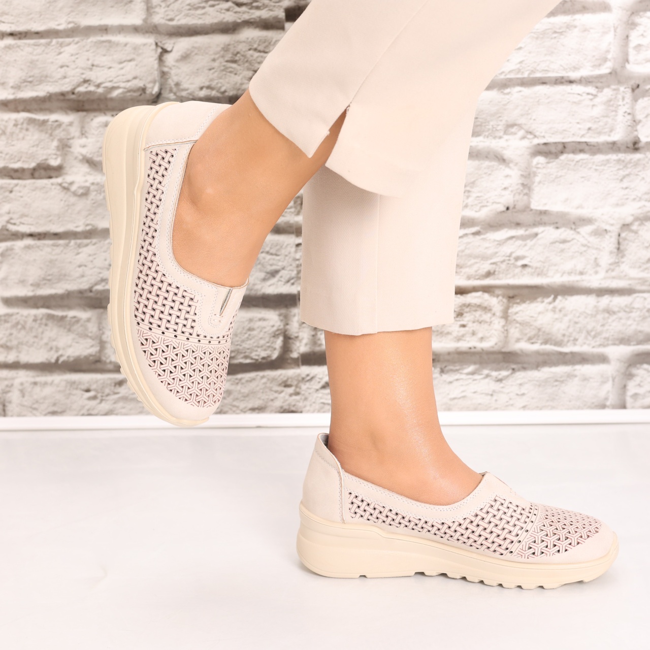 Pantofi dama casual Bej din Piele Ecologica Sonita - 4 | YEO