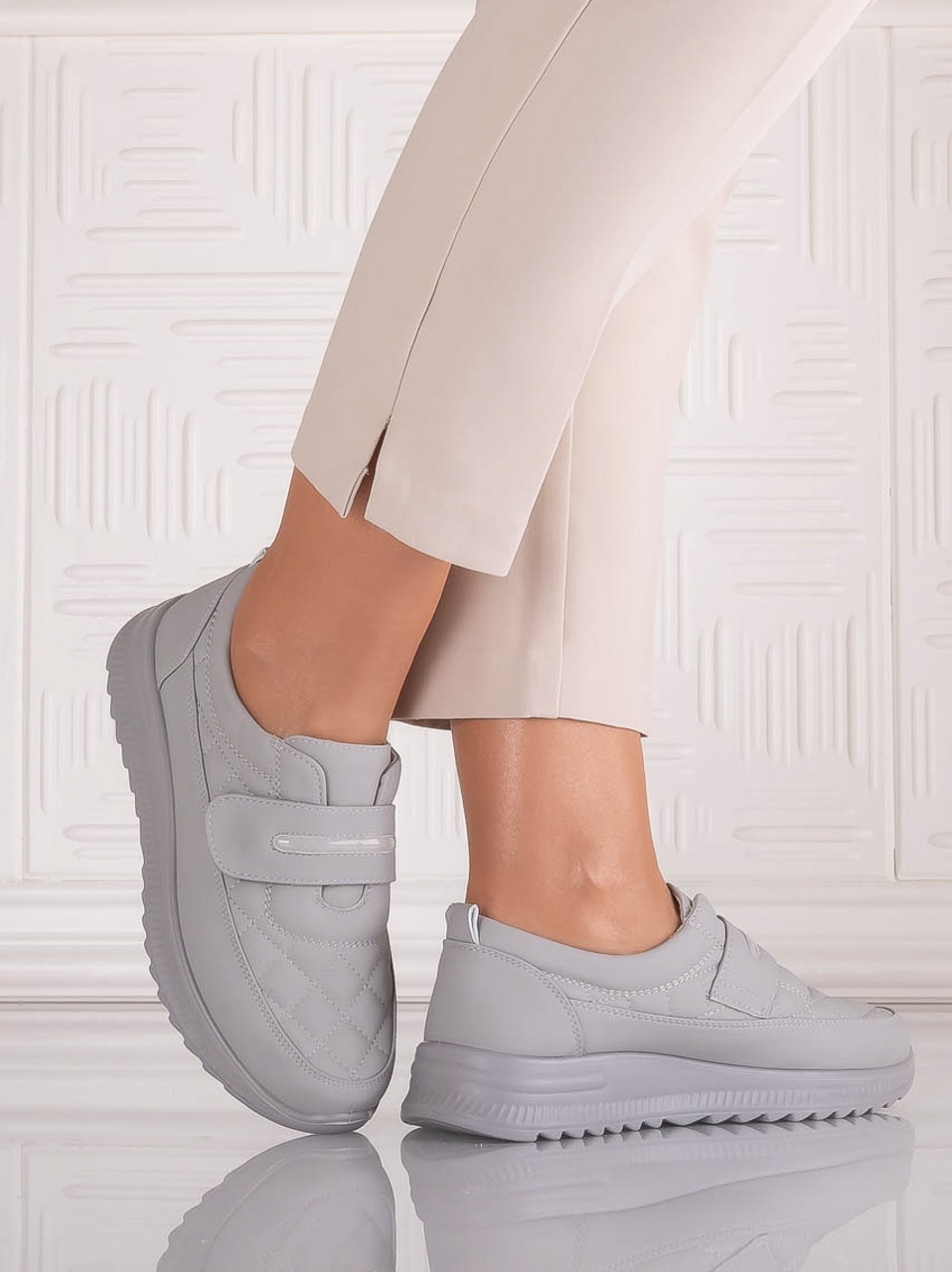 Pantofi dama Casual Gri din Piele Ecologica Osica - imagine 4