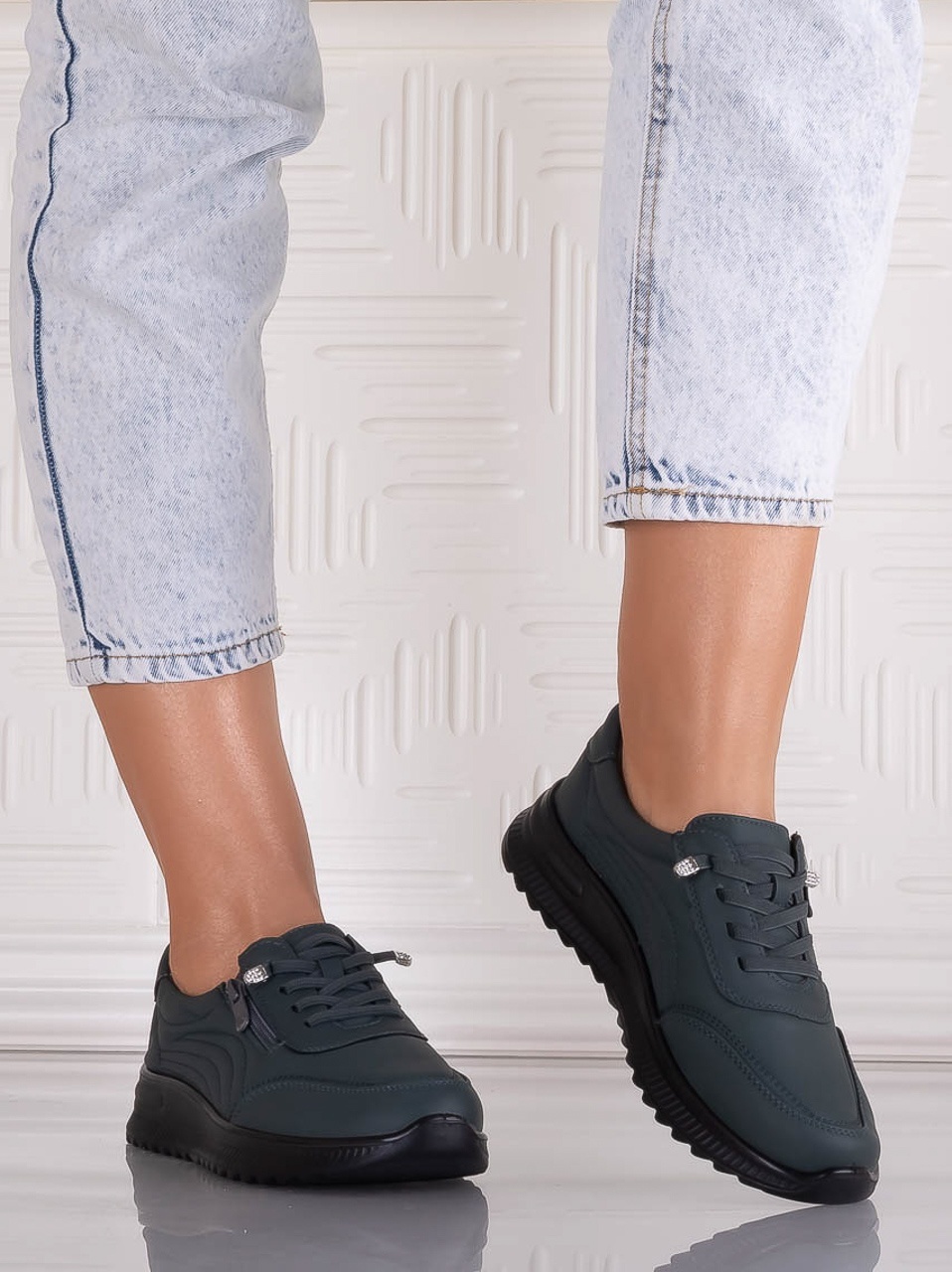 Pantofi dama Casual Verzi din Piele Ecologica Savira - imagine 4