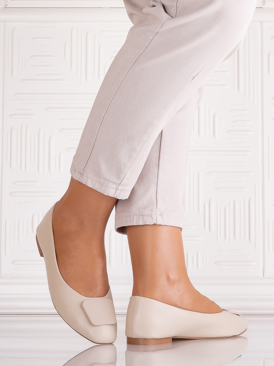 Pantofi dama Crem din Piele Ecologica Yolandia - imagine 3