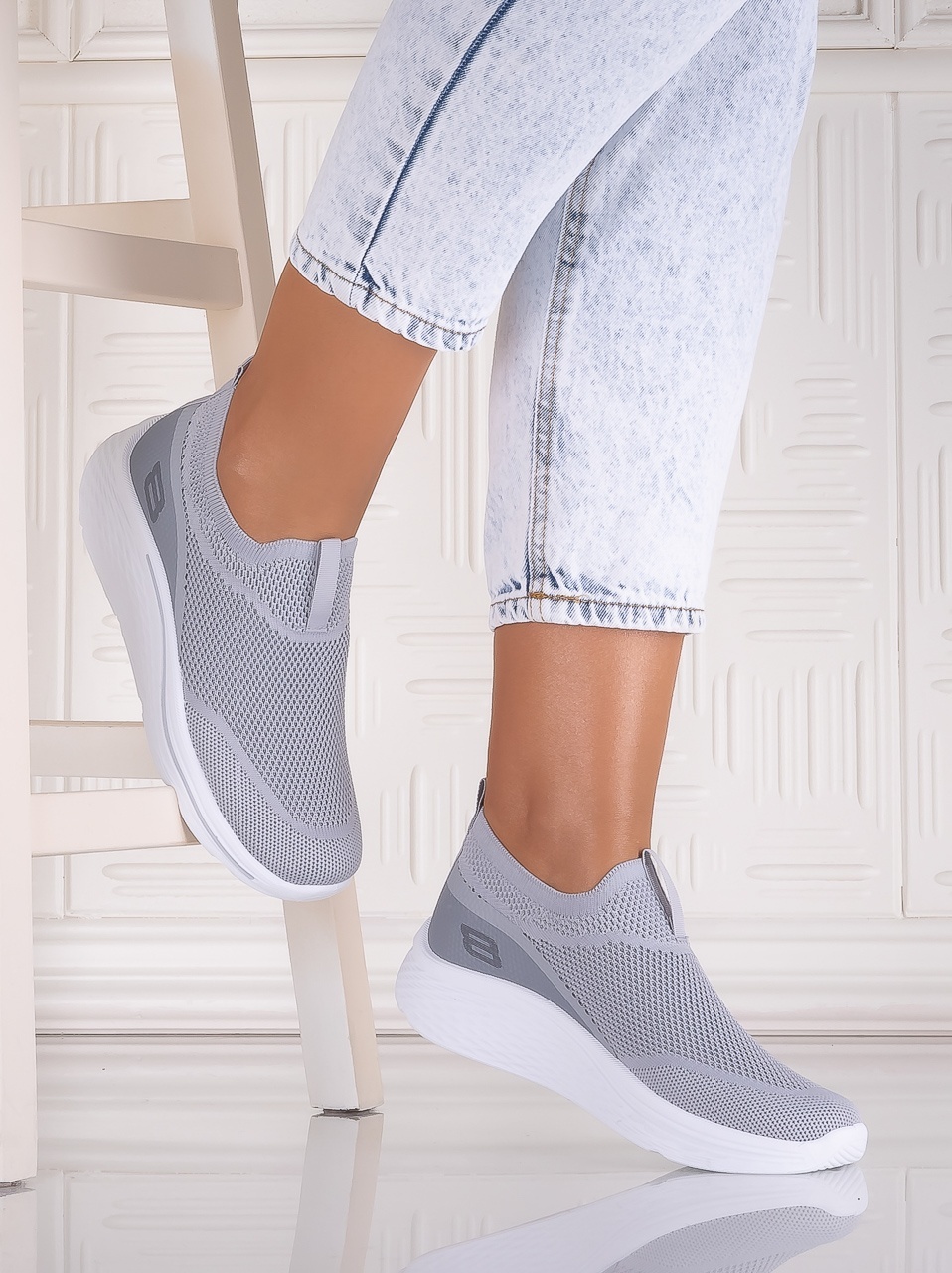 Pantofi dama sport Gri din Textil Jenda - imagine 3