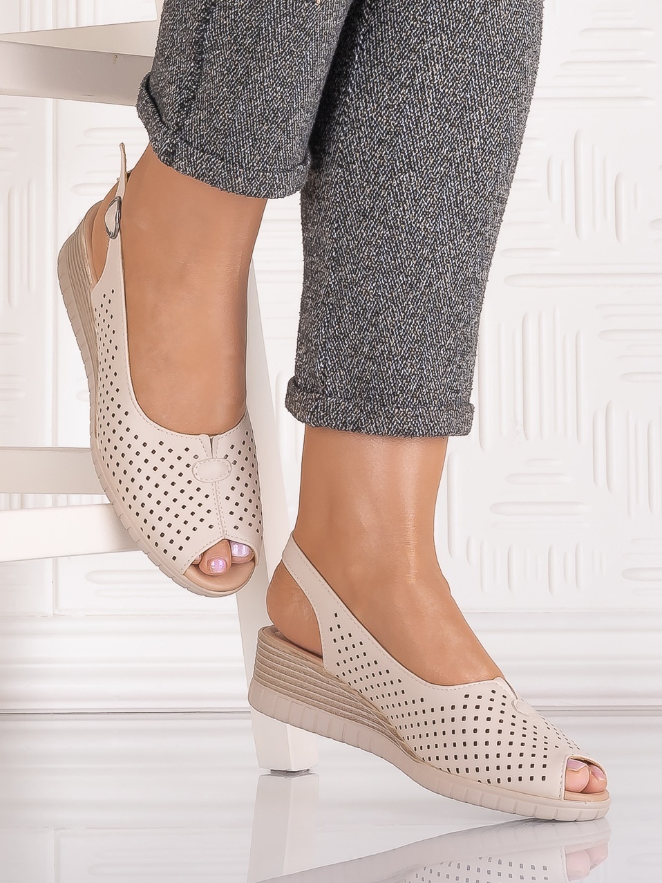 Sandale casual Bej dama din Piele Ecologica Seliorra - imagine 3