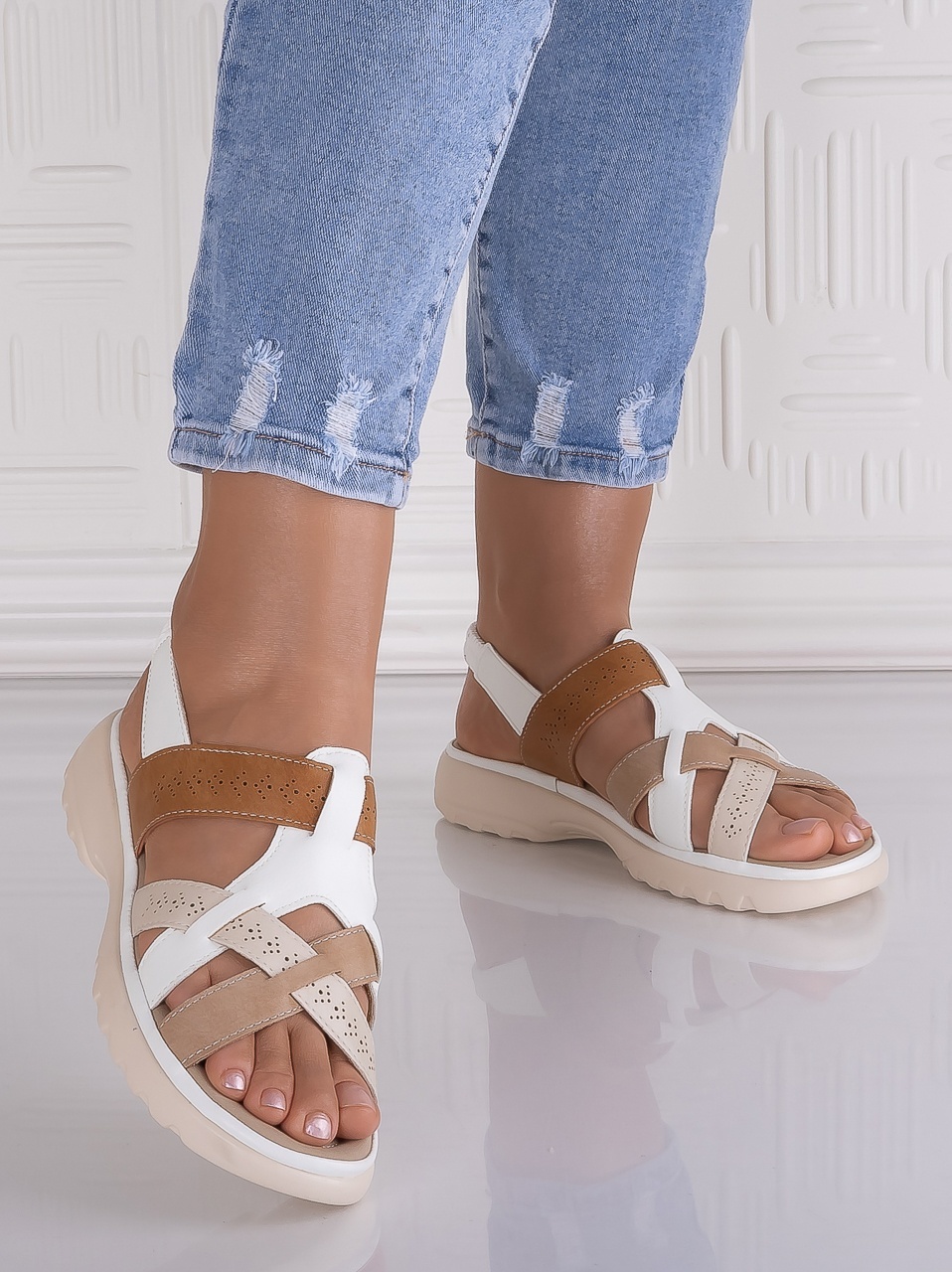 Sandale dama Albe din Piele Ecologica Serianna - imagine 4
