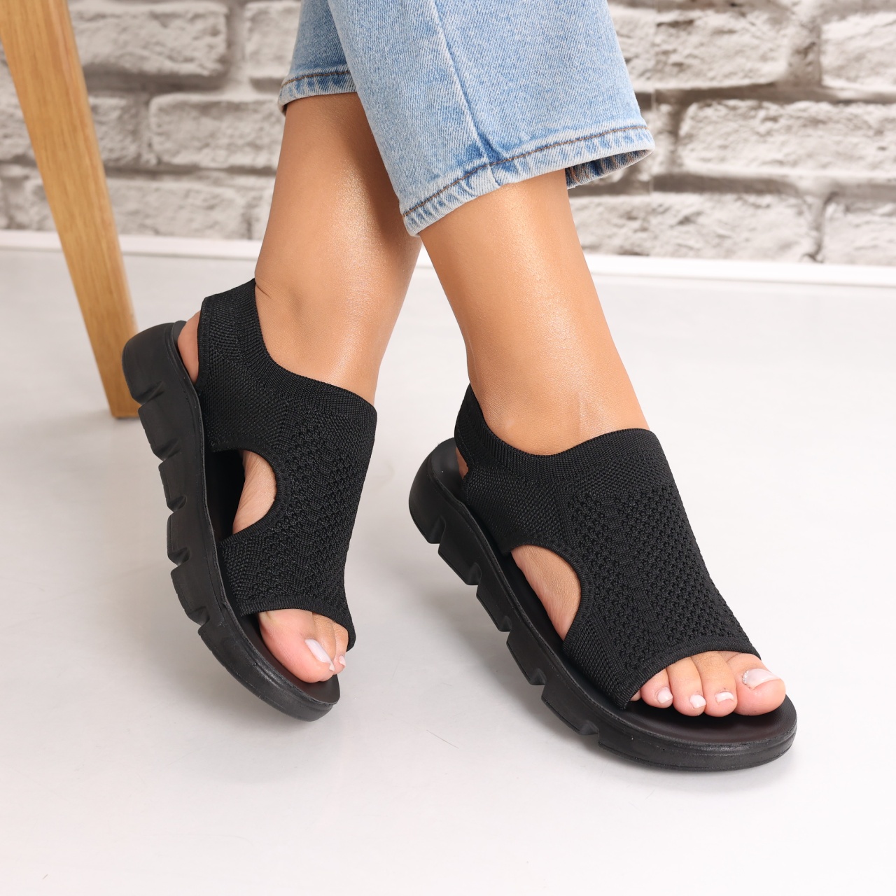 Sandale dama fara toc Negre din Textil Galna - 1 | YEO
