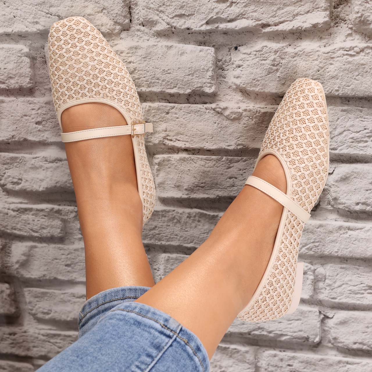 Balerini dama Bej din Textil Ariola - 5 | YEO