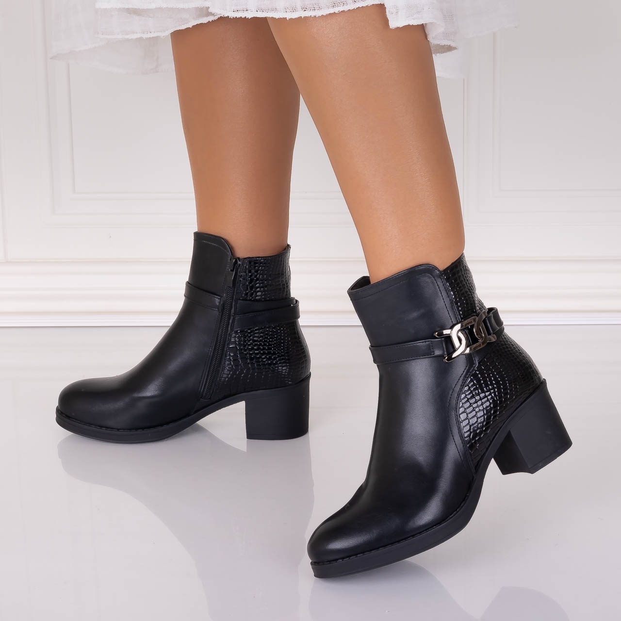 Botine Dama Imblanite Negre din Piele Ecologica Lovetta - 3 | YEO