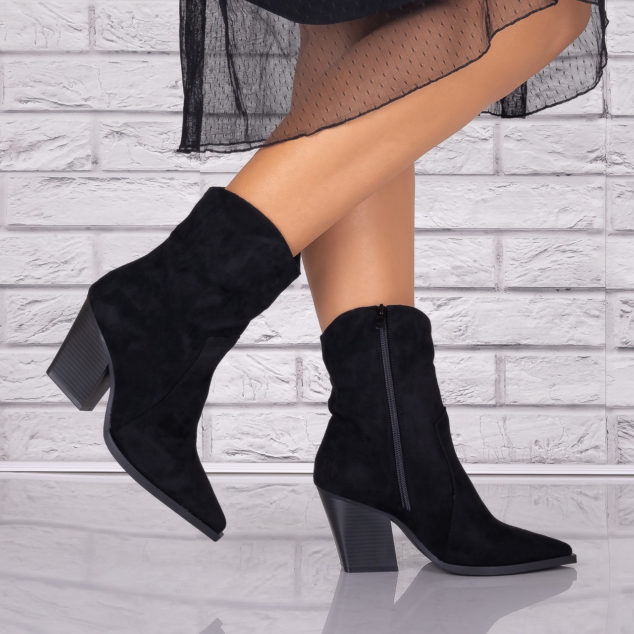 Botine dama Negri din Piele Ecologica Intoarsa Cidra - 2 | YEO