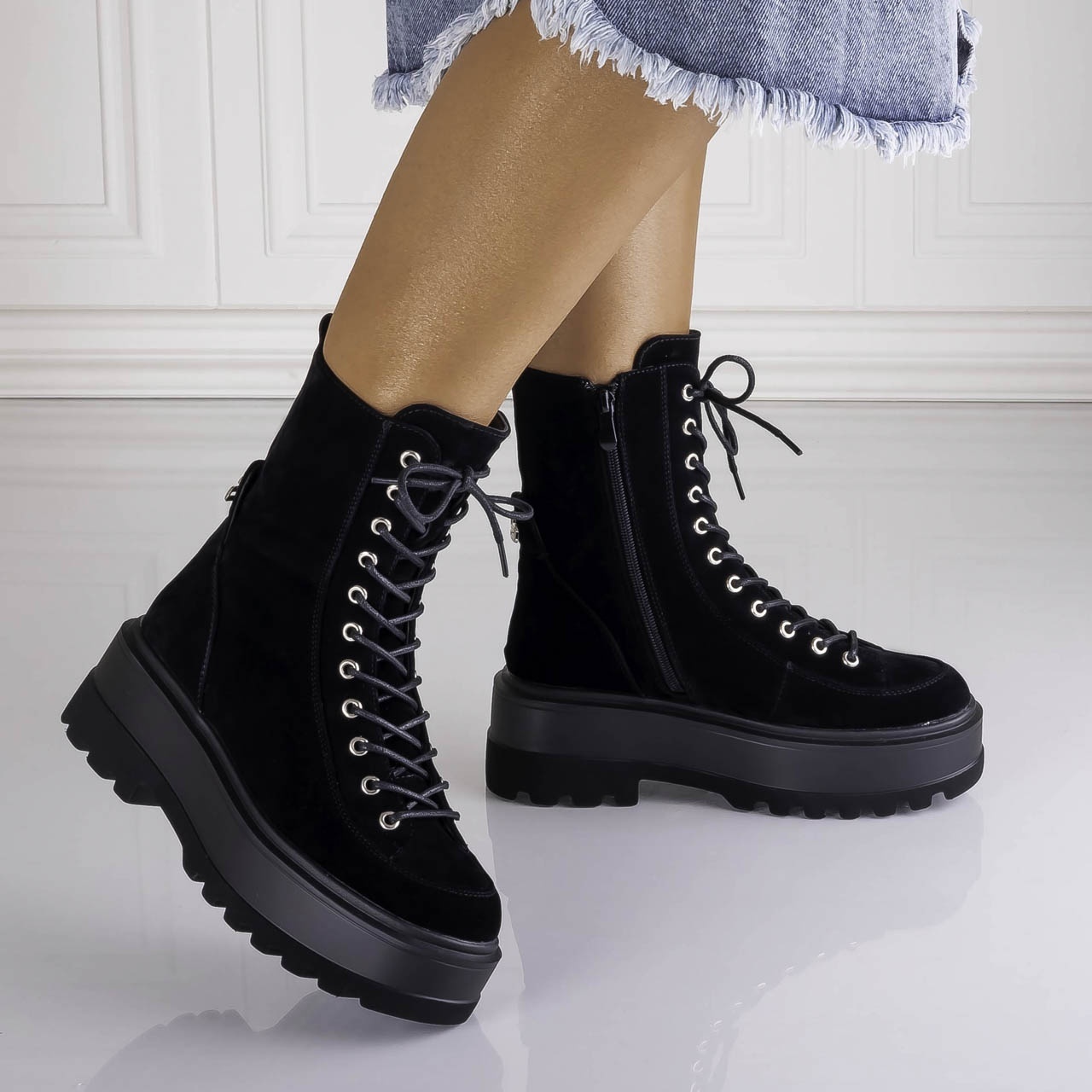 Ghete Dama Imblanite Negre din Piele Ecologica Intoarsa Irdasa - imagine 4