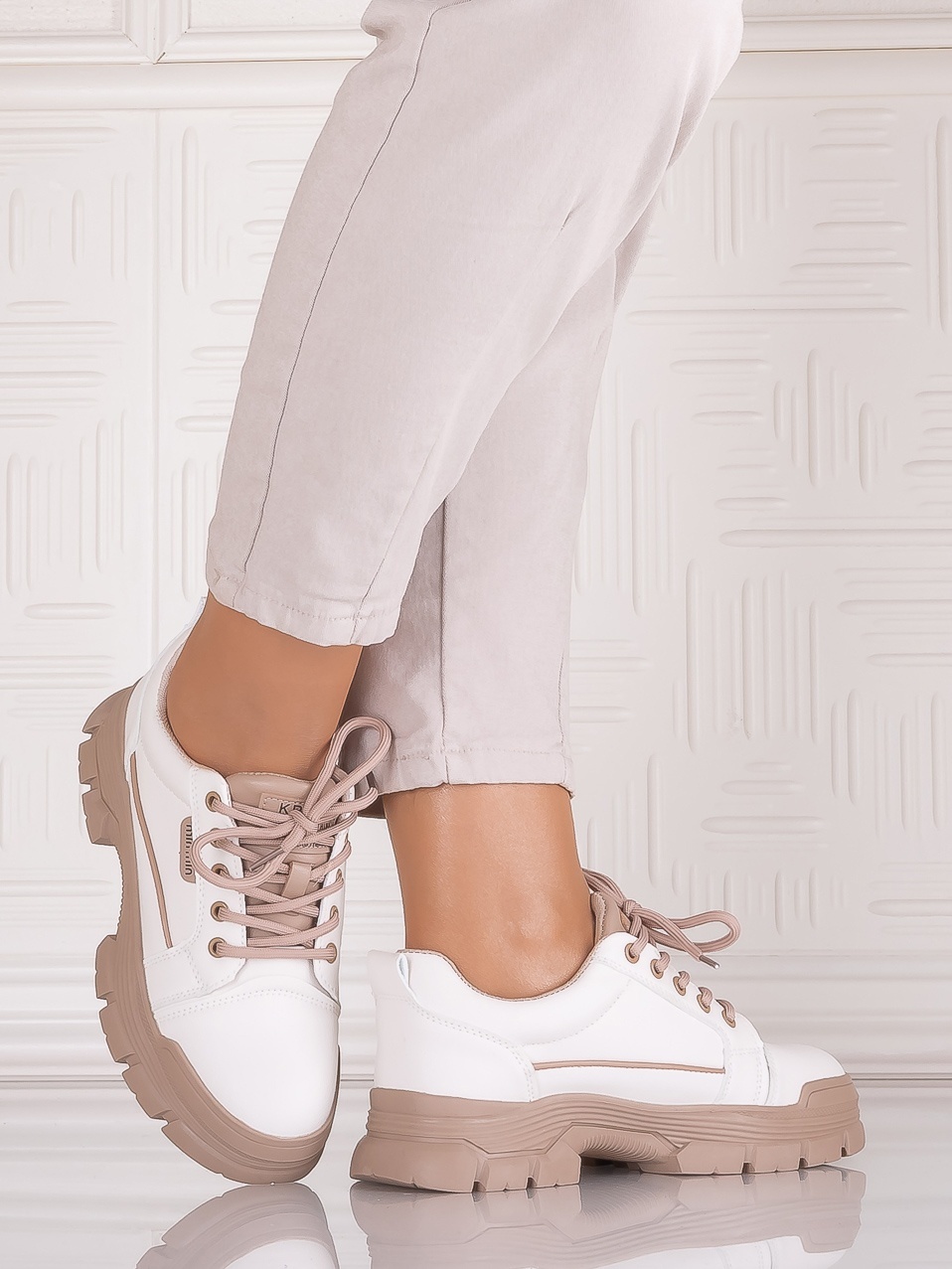 Pantofi casual Alb-Bej dama din Piele Ecologica Astoia - imagine 5