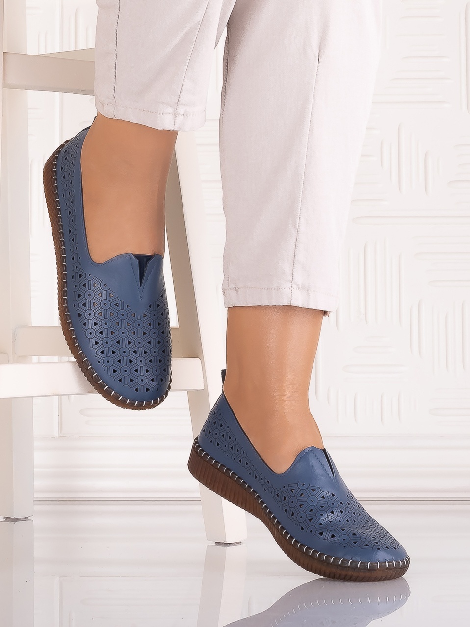 Pantofi casual Albastrii dama din Piele Ecologica Belvina - imagine 5