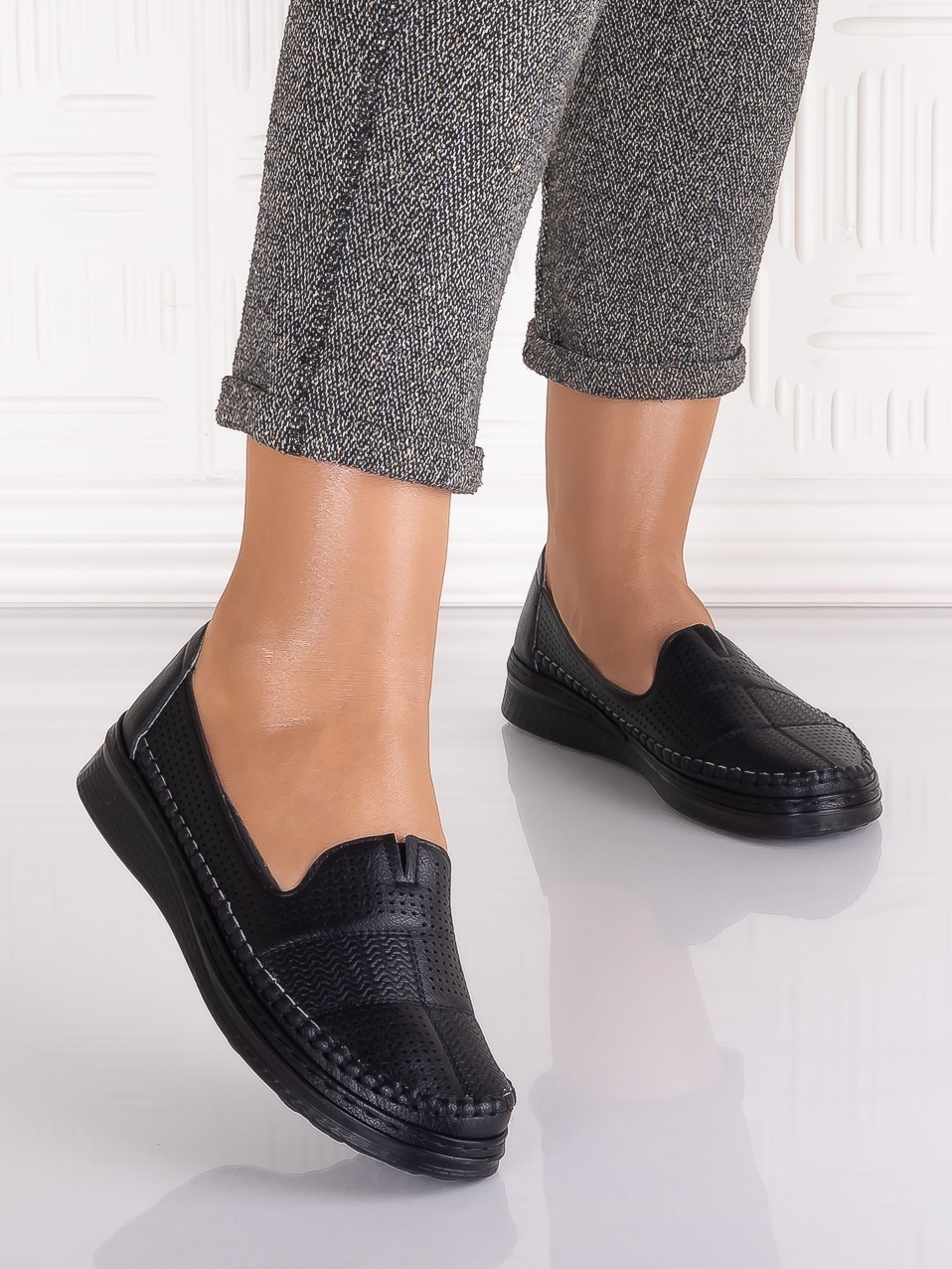 Pantofi casual Negrii dama din Piele Ecologica Arsene - imagine 5