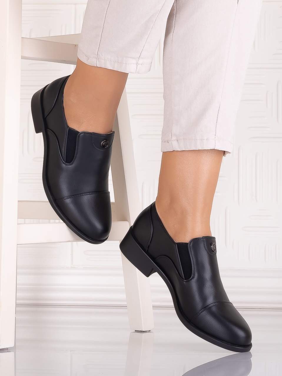 Pantofi casual Negrii dama din Piele Ecologica Olsada - imagine 3