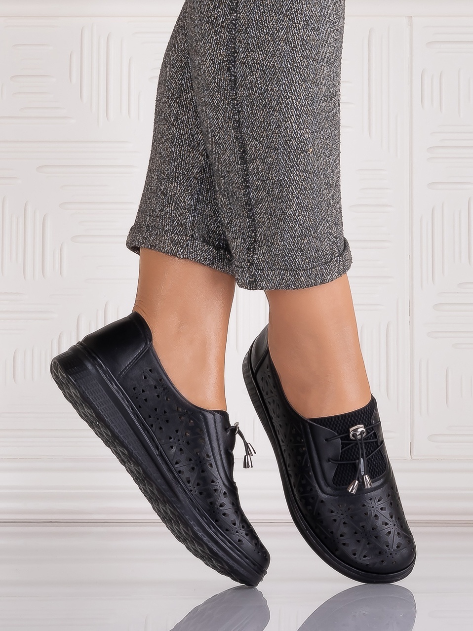 Pantofi casual Negrii dama din Piele Ecologica Sorata - imagine 4