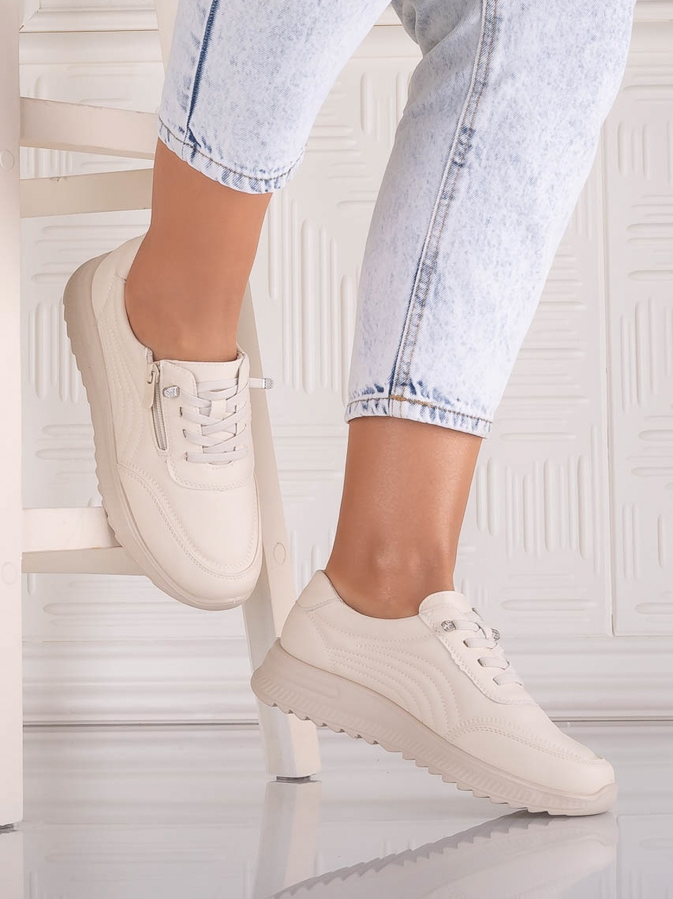 Pantofi dama Casual Bej din Piele Ecologica Savira - imagine 3