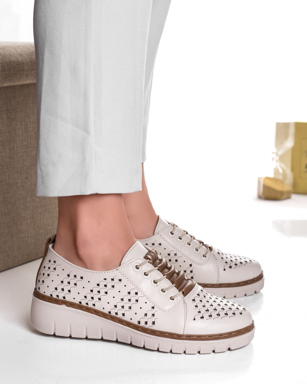 Pantofi dama casual Bej din Piele Ecologica Tusami - imagine 3