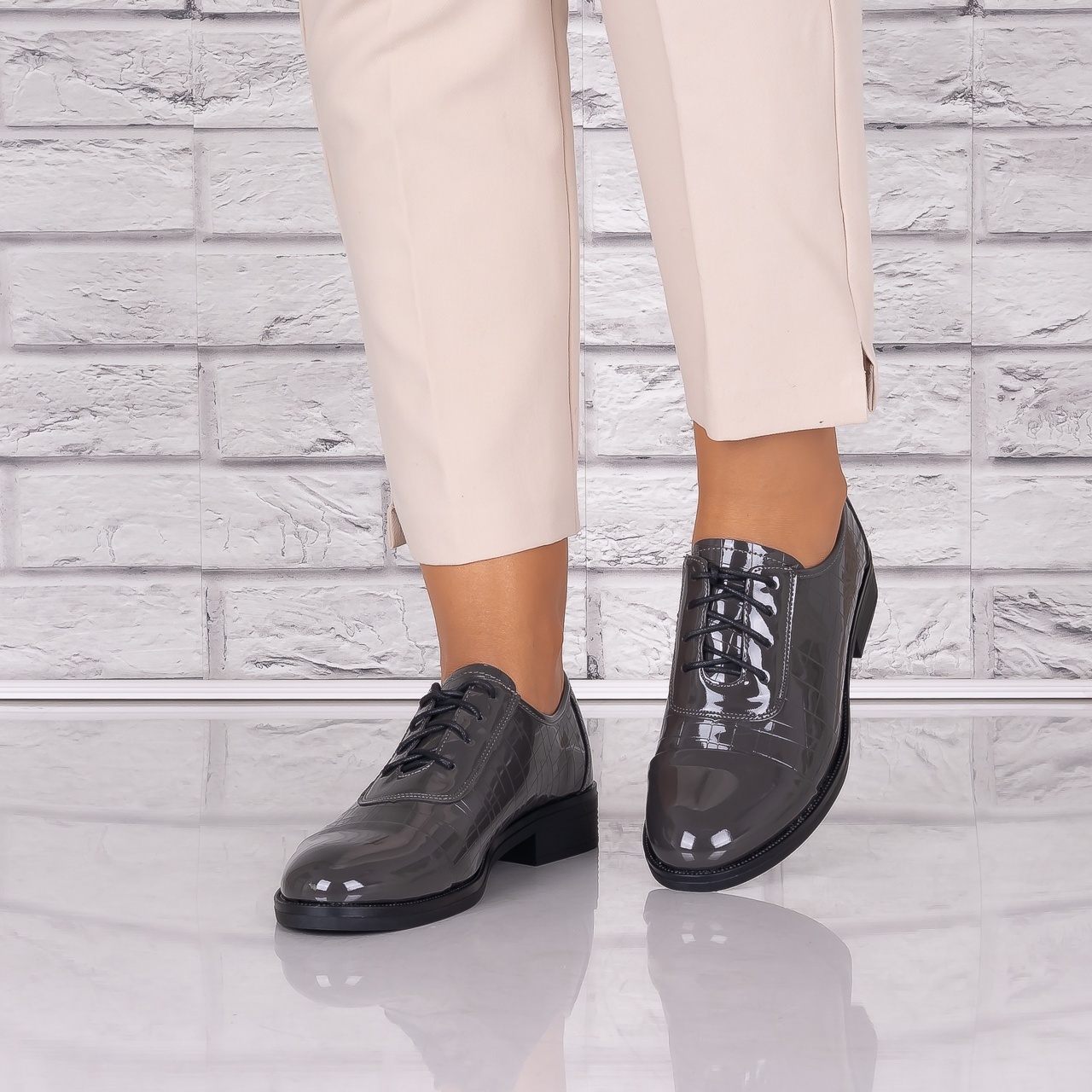 Pantofi dama casual Gri piele ecologica Maisie - 3 | YEO