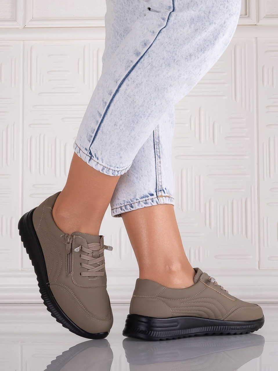 Pantofi dama Casual Kaki din Piele Ecologica Savira - imagine 3