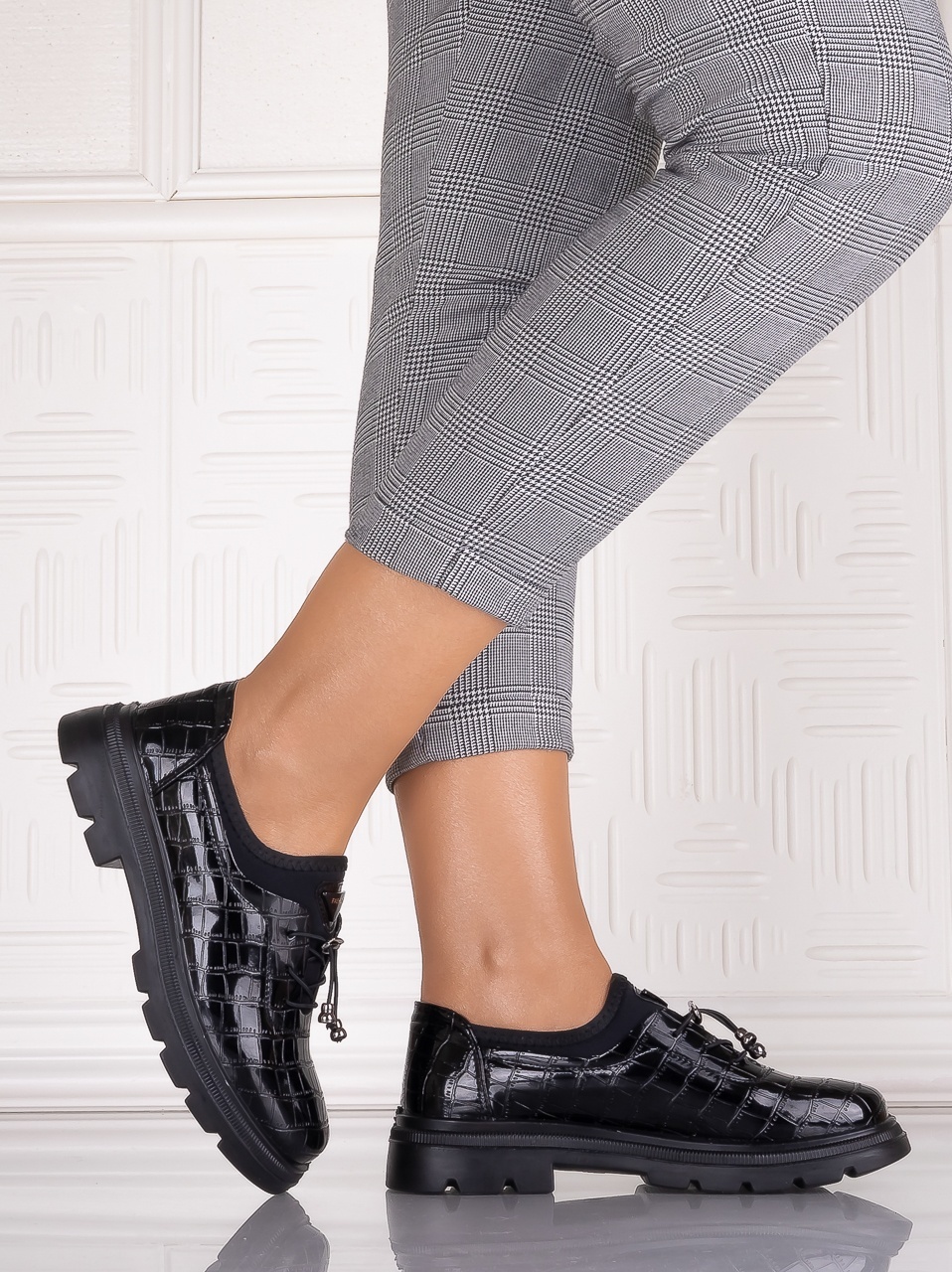 Pantofi dama casual Negrii din Piele Ecologica Lacuita Russan - imagine 5