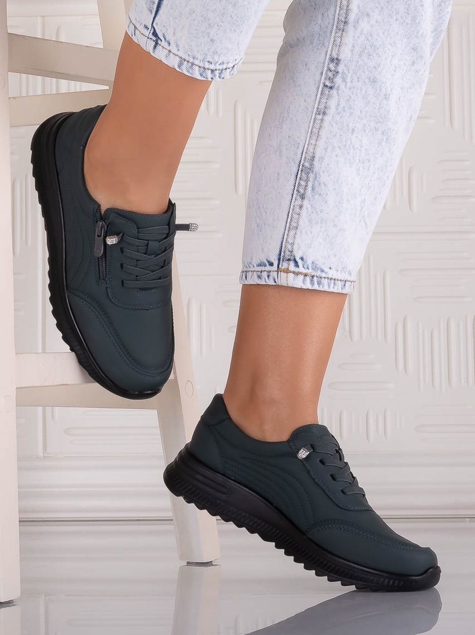 Pantofi dama Casual Verzi din Piele Ecologica Savira - imagine 2