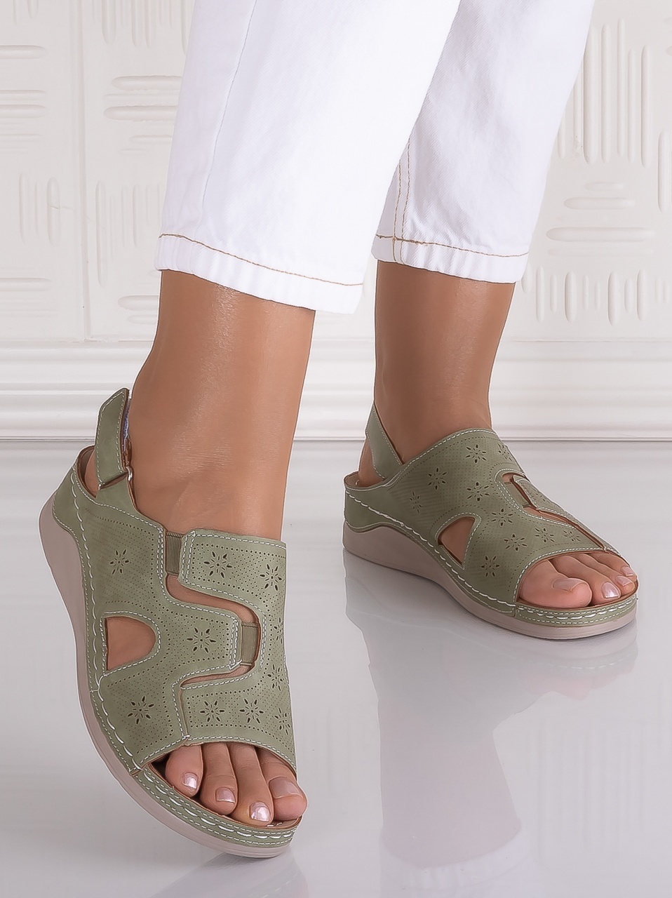 Sandale dama Verzi din Piele Ecologica Karloo - imagine 4