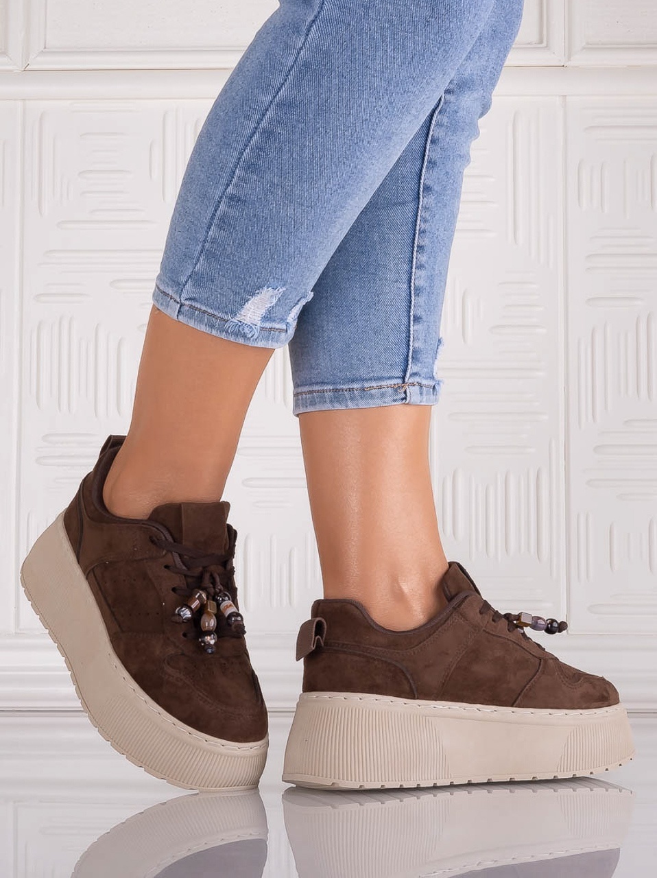 Sneakers dama cu platforma Maro din Piele Ecologica Intoarsa Arenia - YIYI - imagine 3
