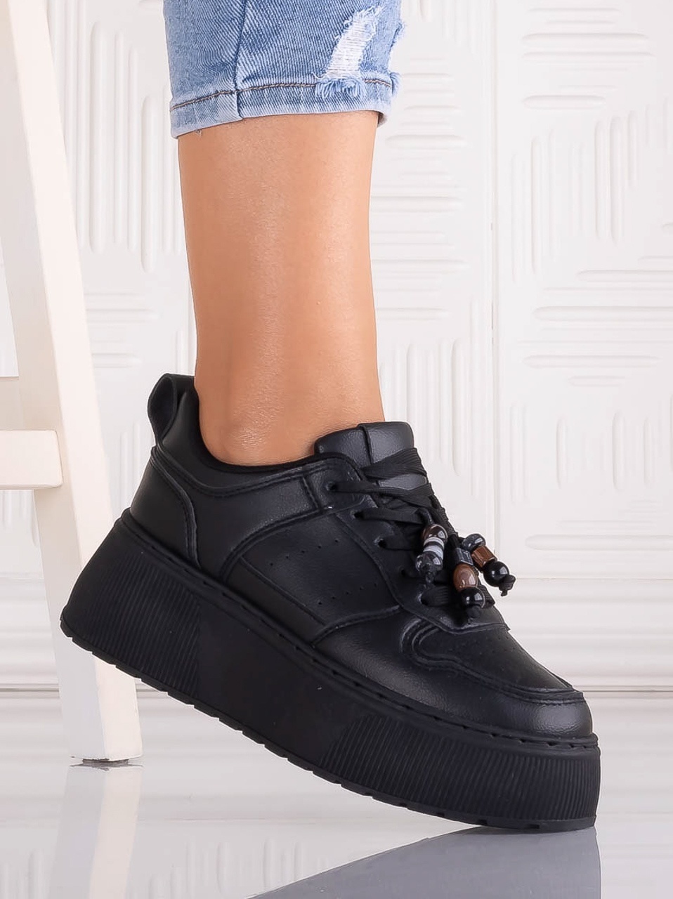 Sneakers dama cu platforma Negri din Piele Ecologica Arenia - YIYI - imagine 3