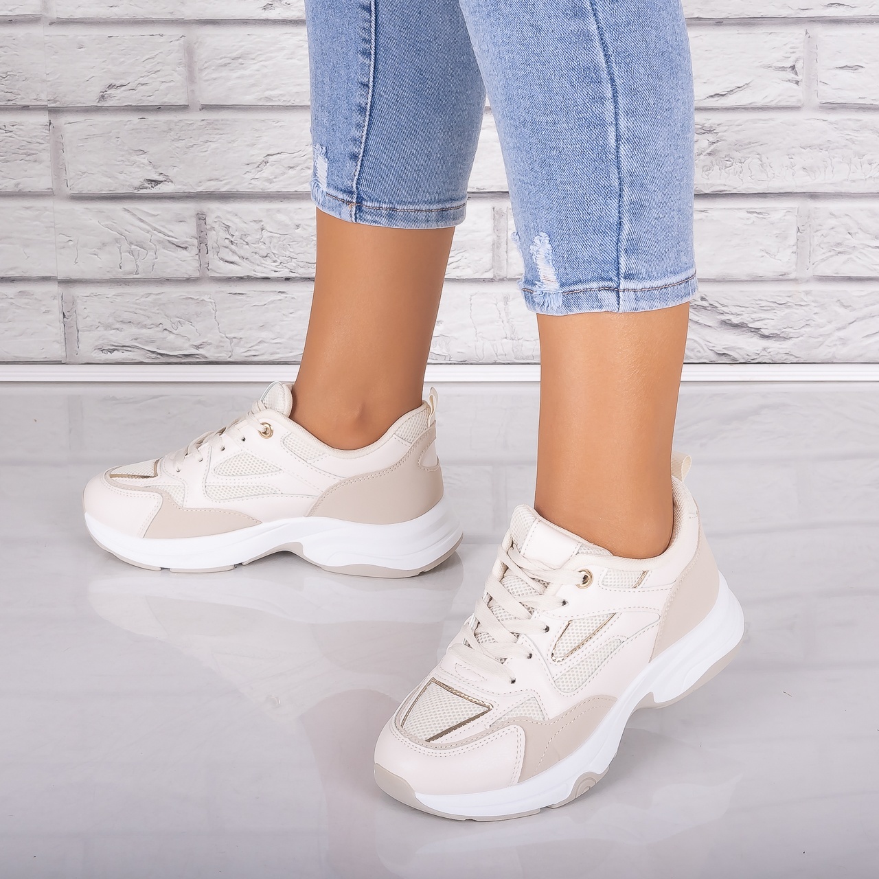 Adidasi dama Bej din Piele Eco/ Textil Alita - 3 | YEO