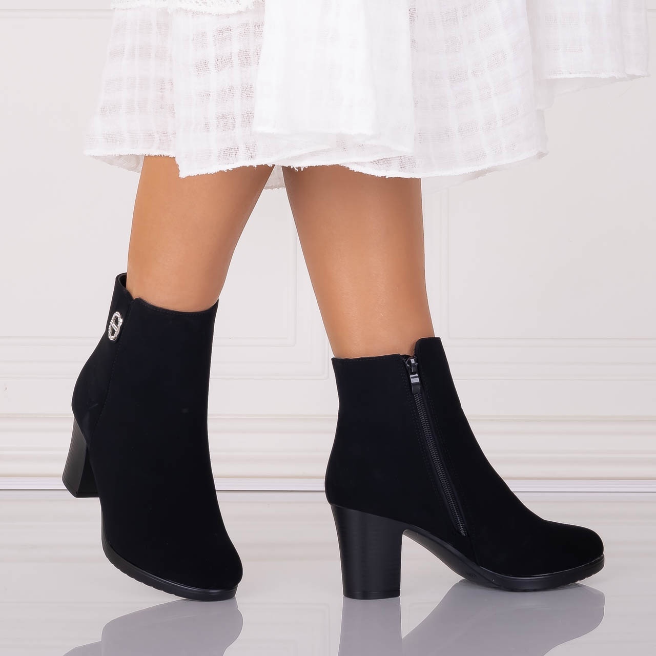 Botine Dama Imblanite Negre din Piele Ecologica Intoarsa Delois - 2 | YEO
