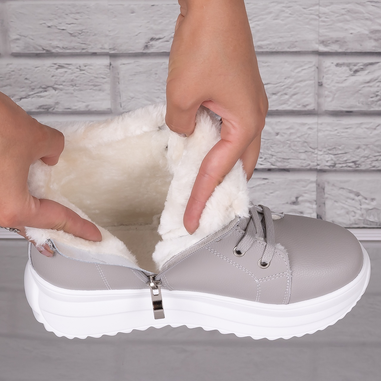 Ghete dama Imblanite Gri din Piele Naturala Weber - 4 | YEO