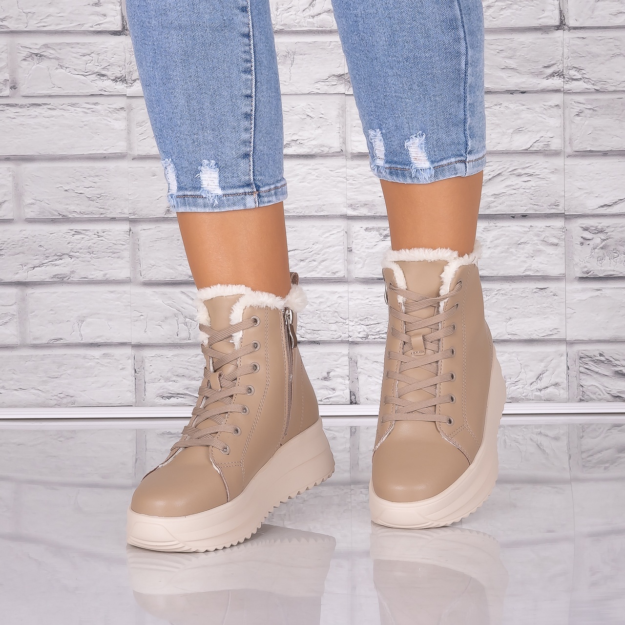 Ghete dama Imblanite Kaki din Piele Naturala Weber - 4 | YEO