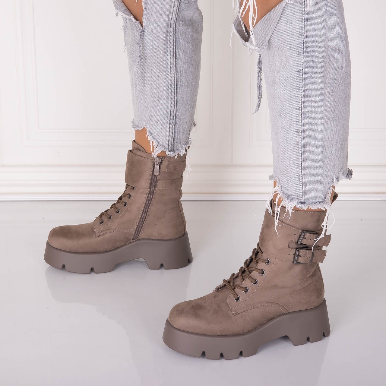 Ghete Dama Kaki din Piele Ecologica Intoarsa Janisca - 2 | YEO