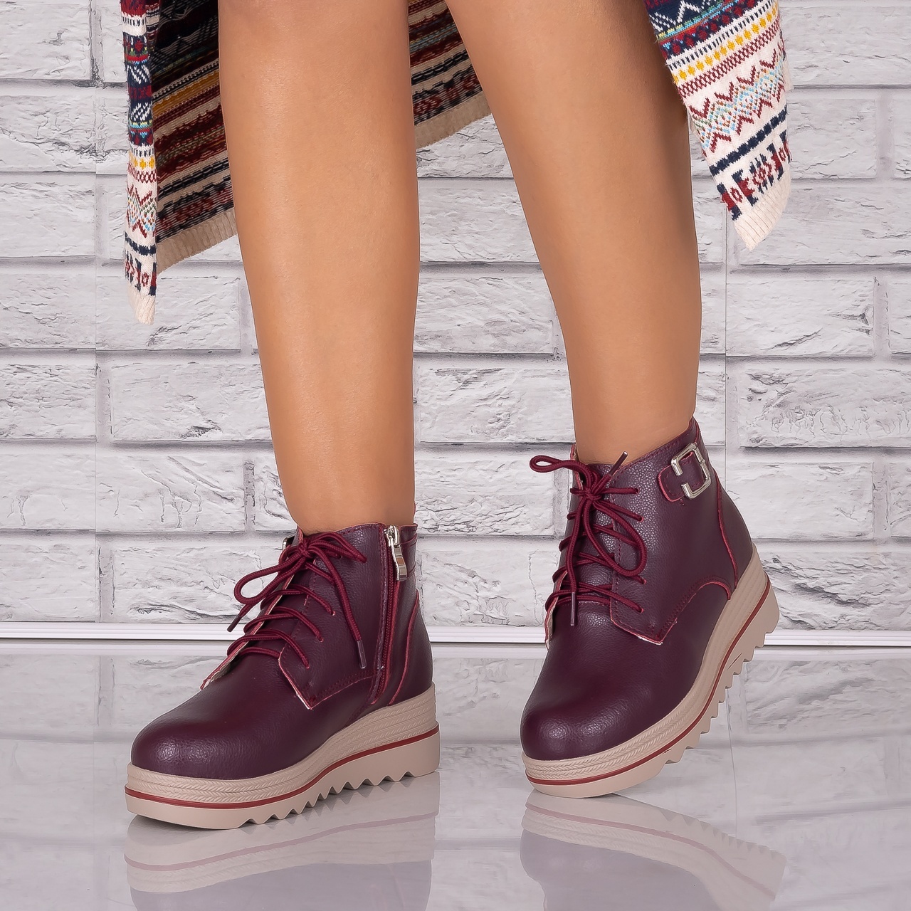 Ghete dama mblanite Bordo din Piele Naturala Galesia - 3 | YEO