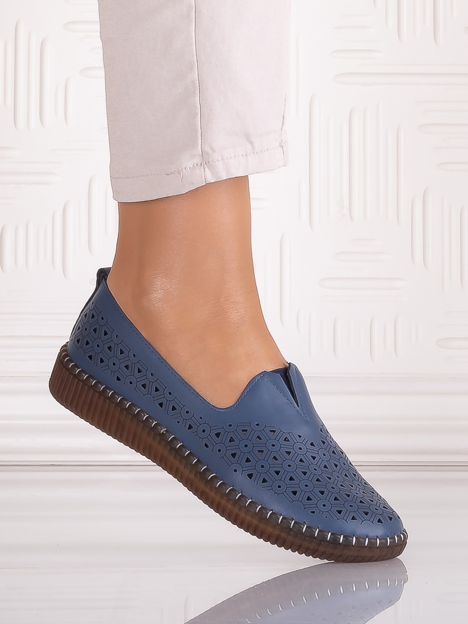 Pantofi casual Albastrii dama din Piele Ecologica Belvina - imagine 3