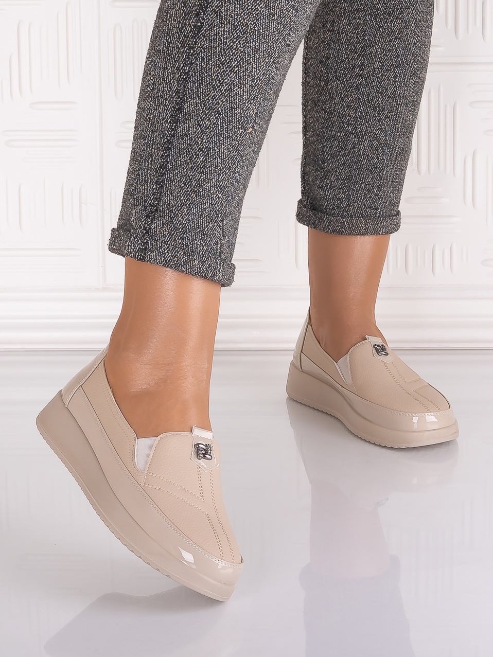 Pantofi casual Bej dama din Piele Ecologica Assia - imagine 5