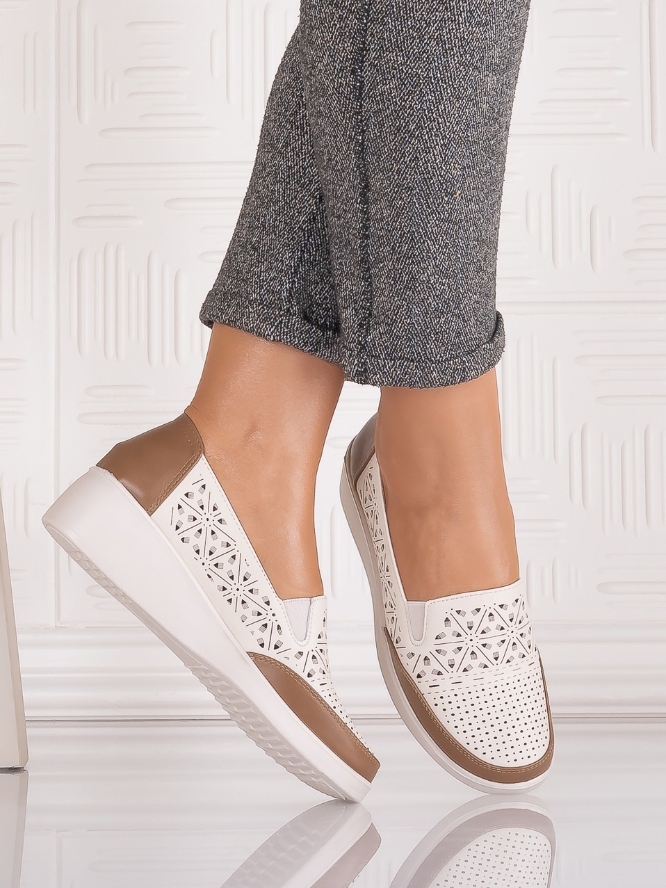 Pantofi casual Bej dama din Piele Ecologica Aveline - imagine 3