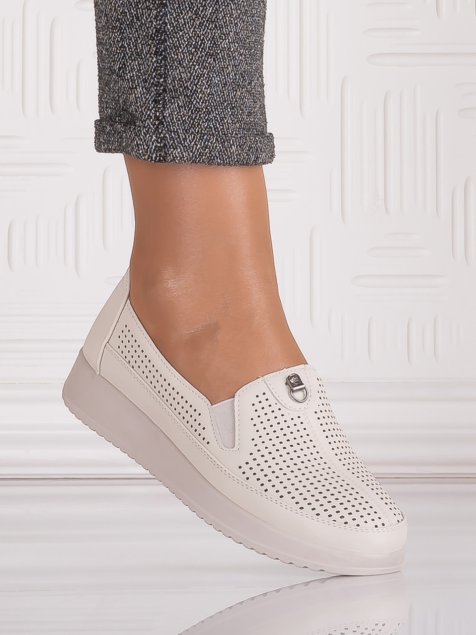 Pantofi casual Bej dama din Piele Ecologica Romason - imagine 4