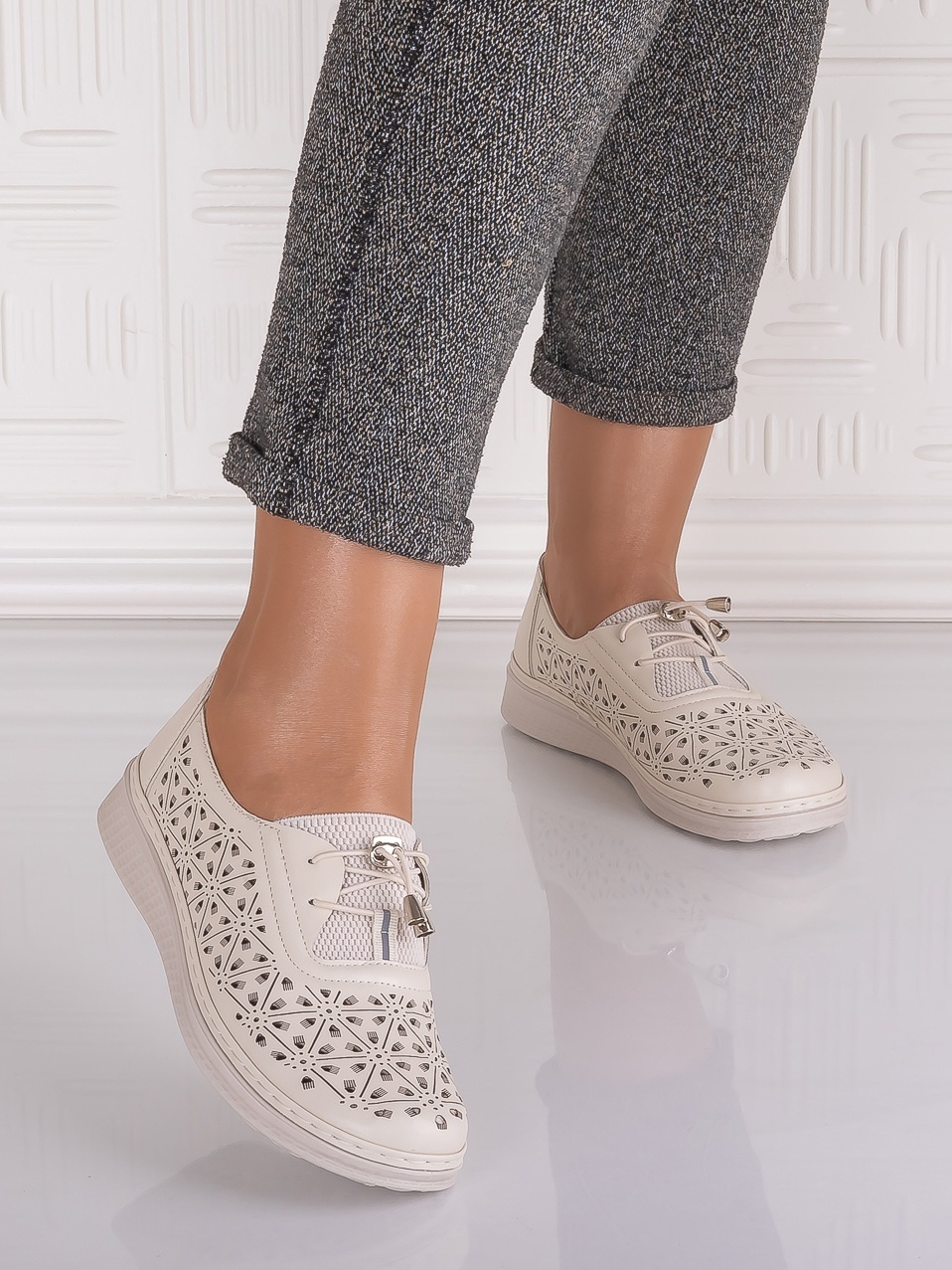 Pantofi casual Bej dama din Piele Ecologica Sorata - imagine 5