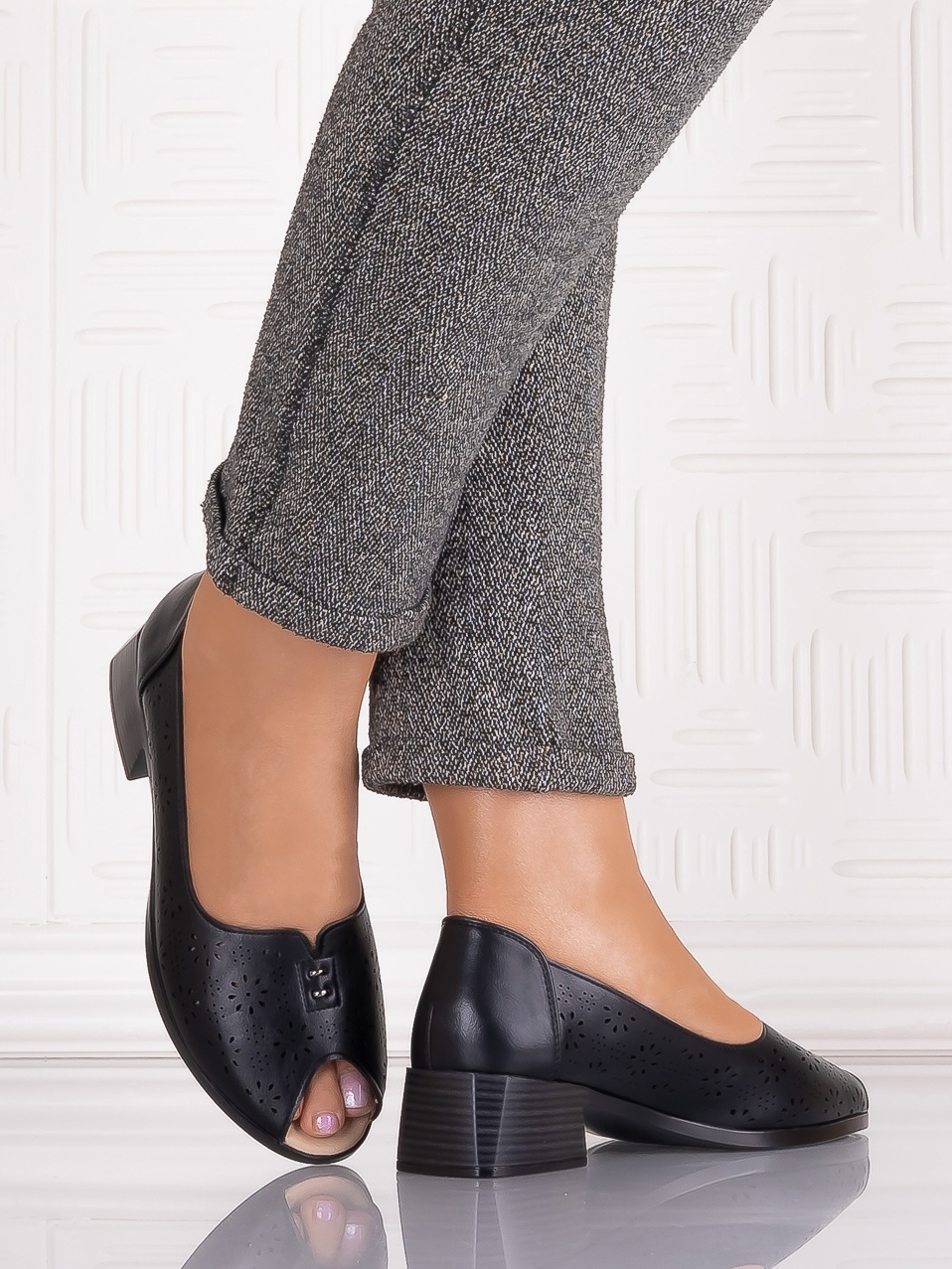 Pantofi casual Negrii dama din Piele Ecologica Aloras - imagine 4