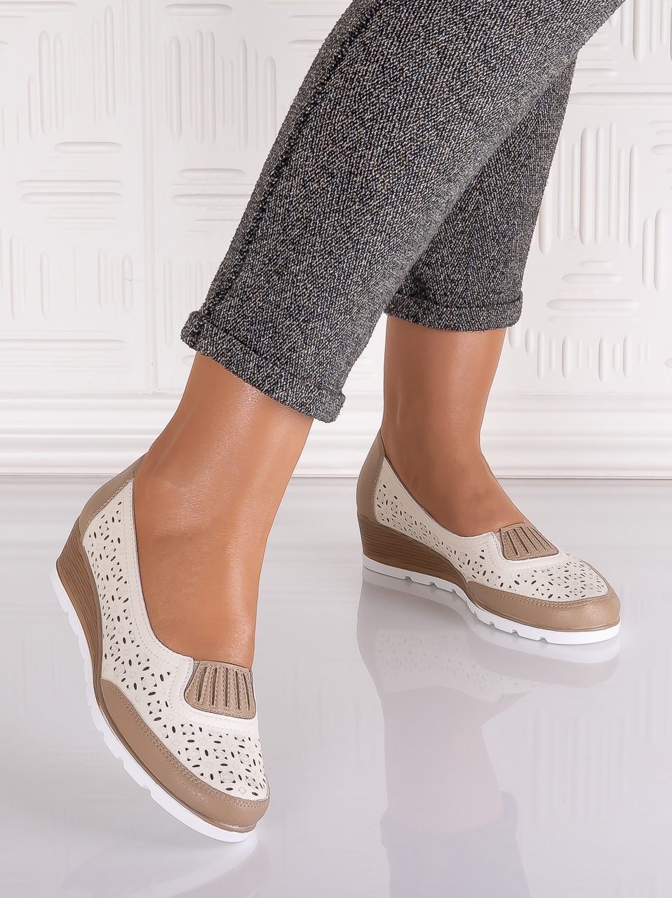 Pantofi dama Bej din Piele Ecologica Masonia - imagine 4