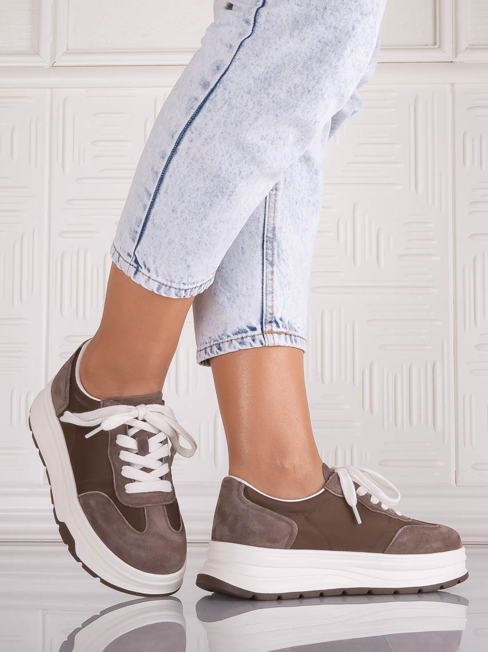 Pantofi dama casual Maro din Piele Naturala Intoarsa si textil Narella - imagine 3