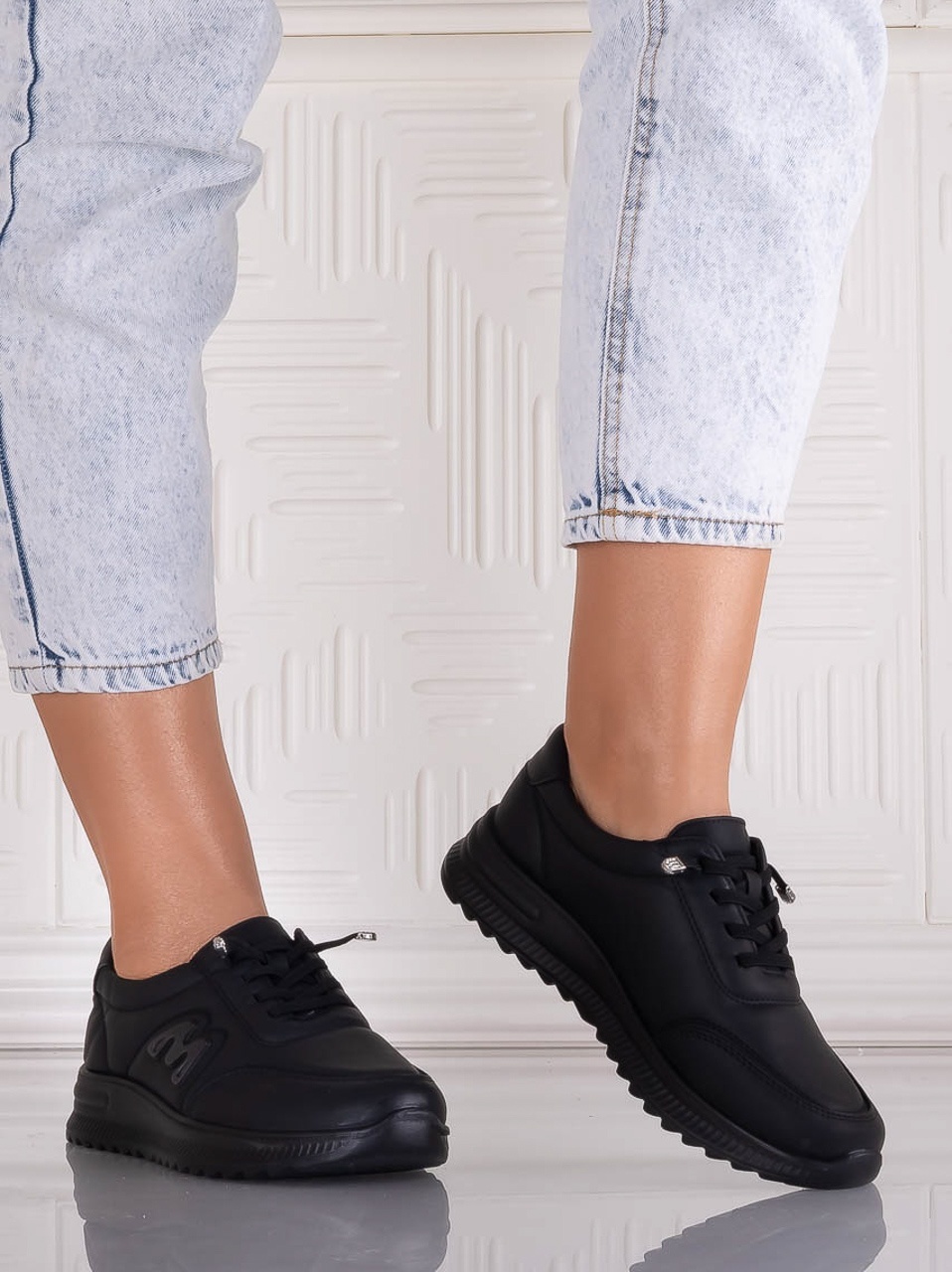 Pantofi dama Casual Negri din Piele Ecologica Arela - imagine 4