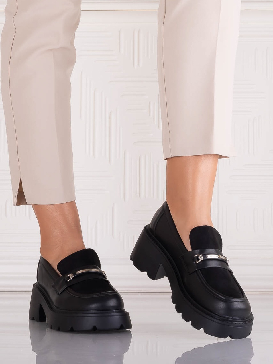 Pantofi dama casual Negri din Piele Ecologica Catilea - RORA - imagine 4