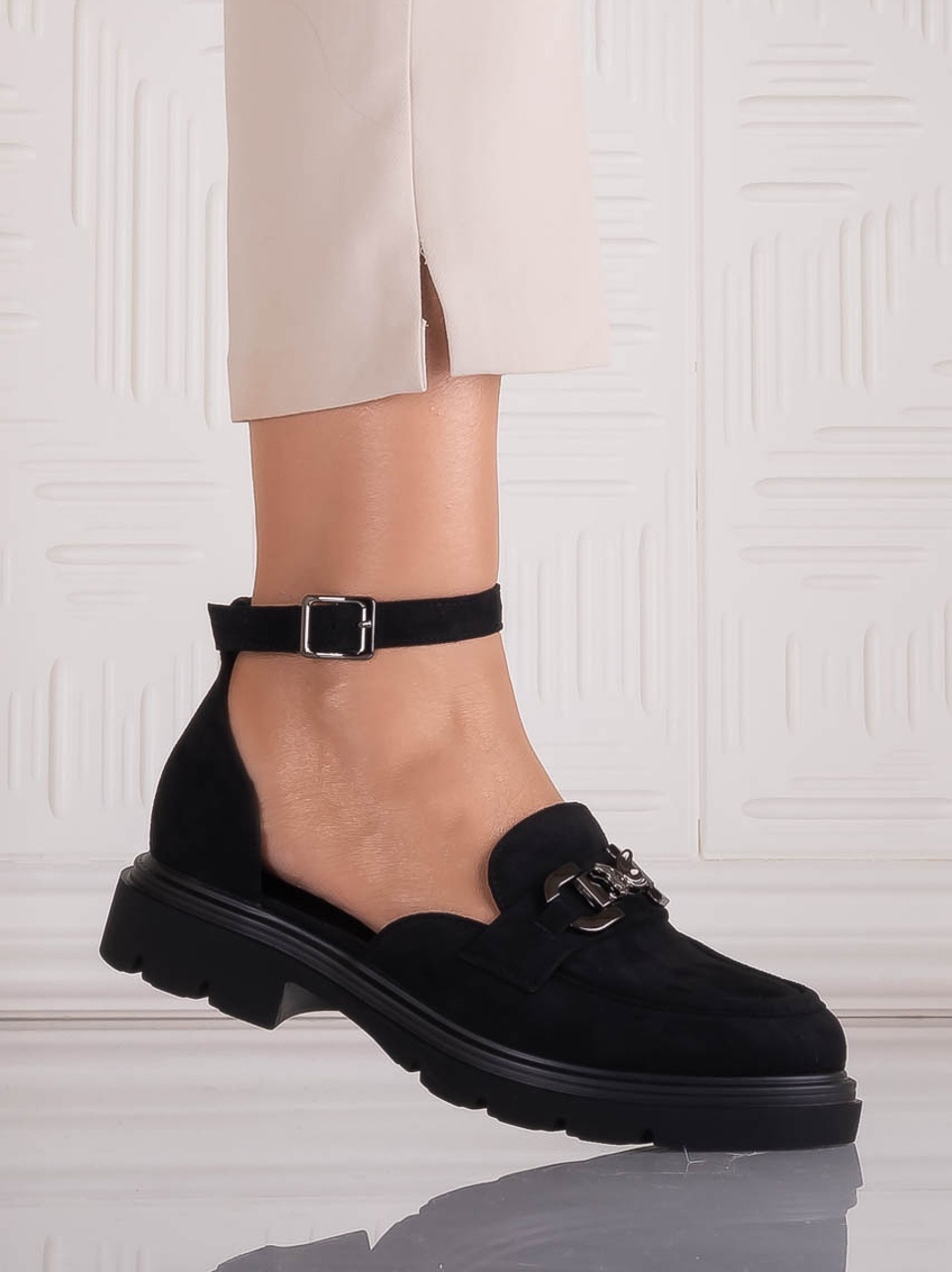 Pantofi dama casual Negri din Piele Ecologica Intoarsa Adiria - CAROLIE - imagine 2