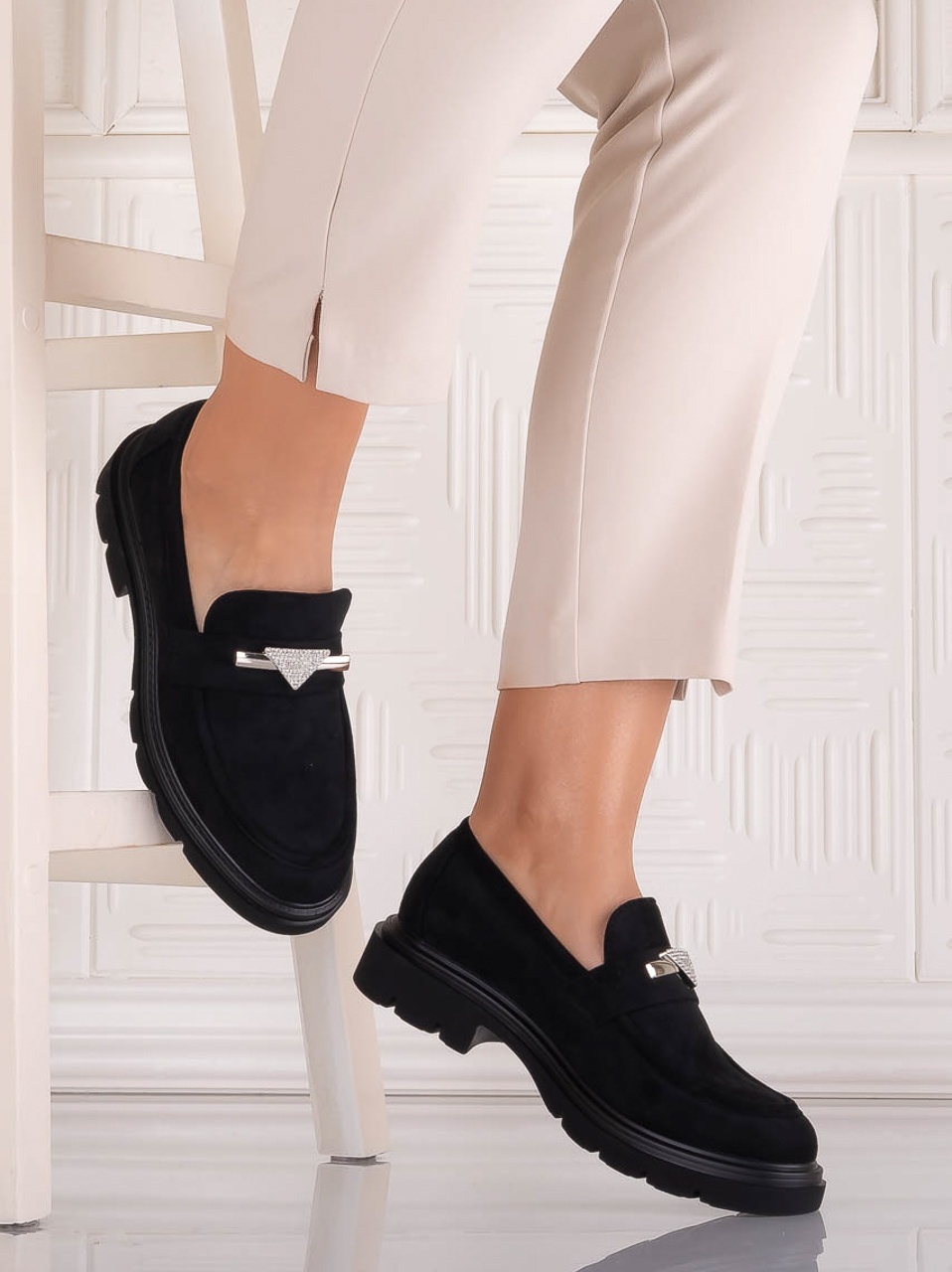 Pantofi dama casual Negri din Piele Ecologica Intoarsa Sudera - CAROLIE - imagine 2