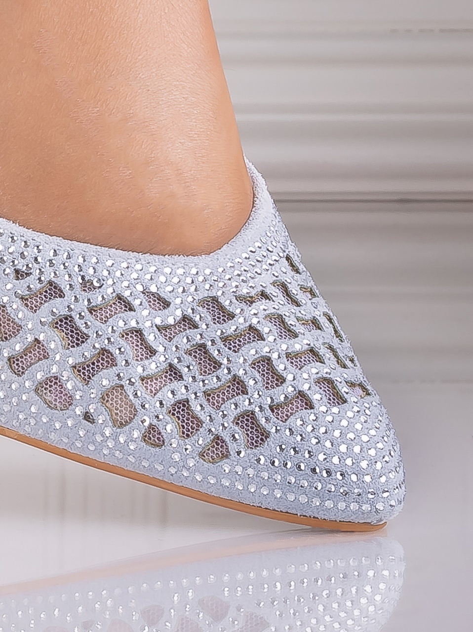 Pantofi dama cu toc Gri din Piele Ecologica Intoarsa Benvola - imagine 7