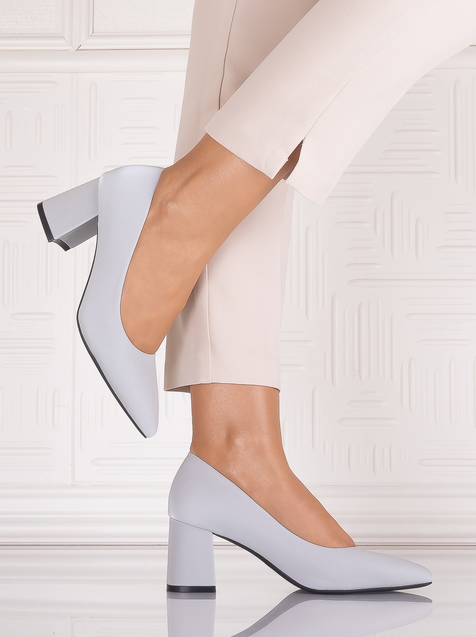 Pantofi dama cu toc Gri din Piele Ecologica Satinata Arriba - imagine 6